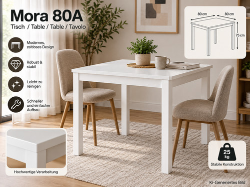 Esstisch mora 80a weiß 80x80 - weiß,